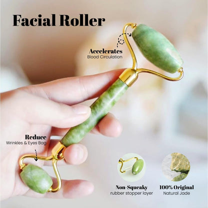 Jade Face Roller And Gua Sha Set For Gentle Facial Massage