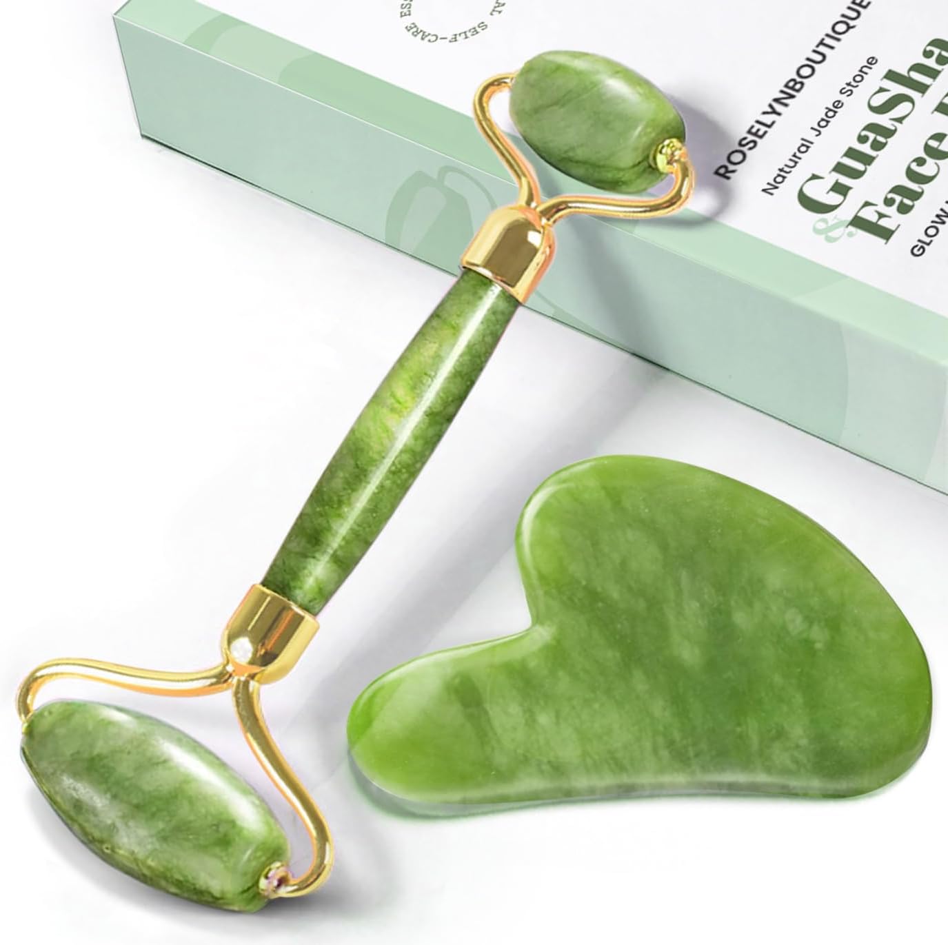 Jade Face Roller And Gua Sha Set For Gentle Facial Massage