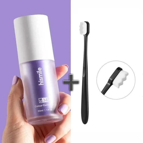 Tooth Color Corrector Purple Toothpaste + Tooth Brush – Whitening Booster
